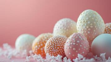 ai generiert sauber und raffiniert Bild von aufwendig dekoriert Ostern Eier vereinbart worden geschmackvoll zum Gruß Karten foto