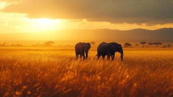 ai generiert Elefanten wandernd frei im riesig afrikanisch Ebenen, ihr sanft Riesen fesselnd Herzen foto