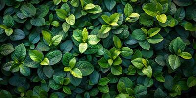 ai generiert Blätter Grün Hintergrund. abstrakt Frühling Hintergrund natürlich Grün Blatt im das Wald. oben Aussicht von Grün Blatt im das Garten. eben legen. foto