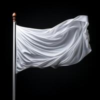 ai generiert Weiß Flagge winken auf schwarz Hintergrund. foto