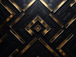ai generiert dunkel schwarz Mosaik Hintergrund mit golden Linien Kunst Deko Luxus Stil Textur foto