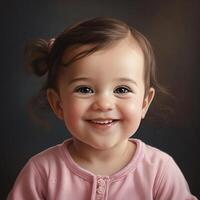 ai generiert ein Porträt von ein Clever Baby lächelnd foto