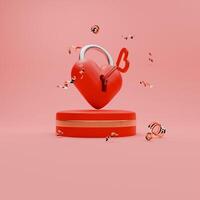 3d gerendert rot und Gold Valentinstag thematisch von Liebe sperren und Konfetti zum Sozial Medien Post foto