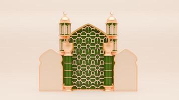 3d machen Ramadan Hintergrund mit Moschee, Säule und islamisch Ornamente foto