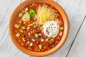 Schüssel von Taco Suppe foto