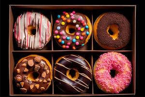 ai generiert verschiedene bunt glasiert Donuts foto