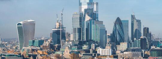 Panorama- Aussicht von das Stadt von London Geschäft Bezirk. foto