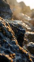 ai generiert ein schließen oben von ein Felsen mit Wasser planschen auf es foto