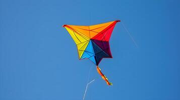 ai generiert ein bunt Drachen fliegend im ein Blau Himmel foto