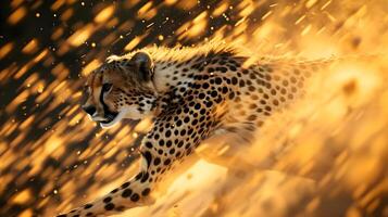 ai generiert ein Gepard Laufen durch das Wüste im das Sonne foto
