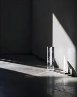 ai generiert ein Glas Vase Sitzung auf das Fußboden im ein Zimmer foto