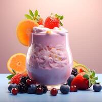 ai generiert köstlich Joghurt mit Beeren im ein Glas foto