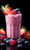 ai generiert Obst Joghurt Smoothie mit frisch Beeren im ein Glas foto