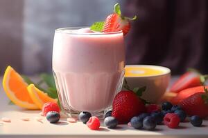 ai generiert köstlich Joghurt mit Beeren im ein Glas foto