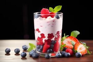 ai generiert köstlich Joghurt mit Beeren im ein Glas foto