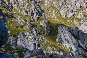 schön Grün Berg Steigung mit Kalkstein Felsen und Schluchten foto