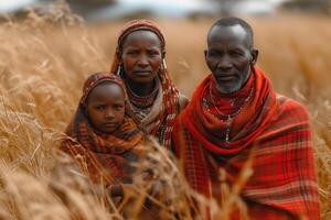 ai generiert einheimisch afrikanisch Familie im traditionell Kleider foto