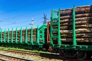 geladen Eisenbahn Wagen zum Tragen von Protokolle Nahansicht foto