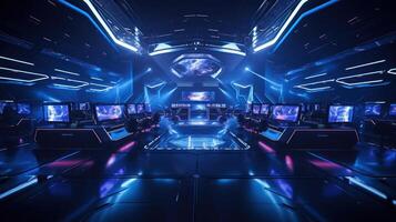 ai generiert Hightech Esport Arena mit Spielen Stationen foto