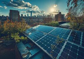 ai generiert Solar- Panel Photovoltaik Installation. Alternative Elektrizität Quelle - - nachhaltig Ressourcen Konzept. foto