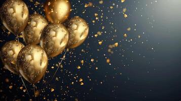 ai generiert Geburtstag golden Luftballons Hintergrund Design glücklich Geburtstag golden Ballon und Konfetti Dekoration Element zum Geburt Tag Feier Gruß Karte Design foto