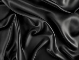 ai generiert schwarz grau Satin- dunkel Stoff Textur luxuriös glänzend Das ist abstrakt Seide Stoff Panorama Hintergrund mit Muster Sanft Wellen verwischen schöne. foto