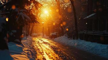 ai generiert golden Stunde auf ein Budget. neu erstellen Abend Licht im das dunkel Tage von Winter foto