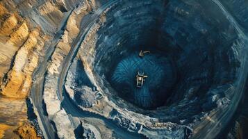 ai generiert öffnen Grube Mine, extraktiv Industrie zum Kohle, oben Aussicht Antenne foto