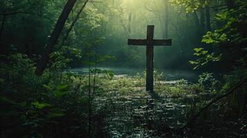 ai generiert Christian Kreuz im Natur foto