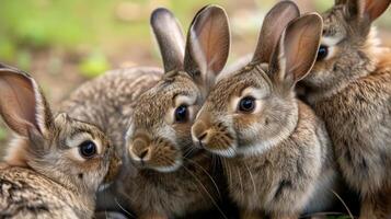 ai generiert Gruppe von Kaninchen Nahansicht foto