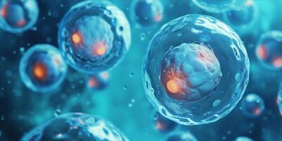 ai generiert Mensch Zellen, embryonal Stengel Zelle Mikroskop foto