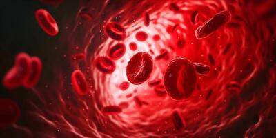 ai generiert Mensch rot Blut Zellen fließend im Blut Schiffe. medizinisch Gesundheit Pflege Konzept foto