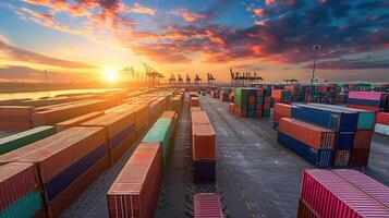 ai generiert industriell Container Hof zum logistisch importieren Export Geschäft foto