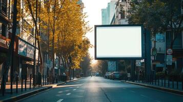 ai generiert Plakatwand Attrappe, Lehrmodell, Simulation draußen, draussen Werbung Poster auf das Straße zum Werbung Straße Stadt. auf Bildschirm foto