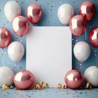 ai generiert leer Raum zum Party Einladung umgeben durch festlich Luftballons zum Sozial Medien Post Größe foto