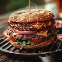 ai generiert lecker Vegetarier Burger geladen mit frisch, aromatisch Zutaten zum Sozial Medien Post Größe foto
