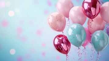 ai generiert Geburtstag Hintergrund mit realistisch Luftballons foto