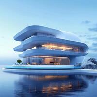 ai generiert futuristisch die Architektur modern Haus Silhouette im auffällig 3d Rendern zum Sozial Medien Post Größe foto