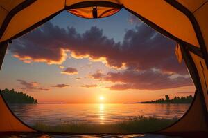 ai generiert ein schön Sommer- Landschaft Sonnenuntergang Aussicht von Lager foto