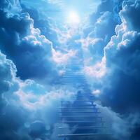 ai generiert paradiesisch Aufstieg Wolke Treppe symbolisiert spirituell Reise zu Erleuchtung zum Sozial Medien Post Größe foto