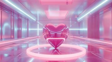 ai generiert generativ ai, futuristisch Zimmer mit Rosa Herz im Cyberpunk Stil Illustration. Liebe, Gefühle, romantisch st. Valentinstag Tag Konzept. foto