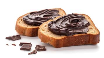 ai generiert Scheibe von Brot mit Schokolade Strudel Sahne isoliert auf Weiß Hintergrund foto