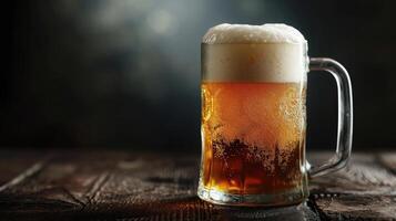 ai generiert Becher von Bier auf dunkel Hintergrund foto