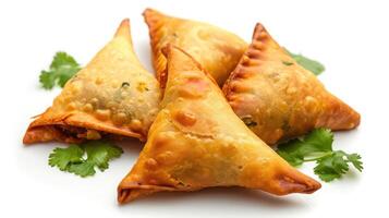 ai generiert Samosa würzig smosa iftaari Gericht indisch Ramadan Essen, pakistanisch iftar Mahlzeit. foto