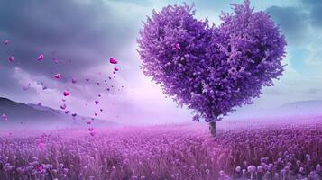 ai generiert lila Herz Baum Hintergrund, lila Bäume Hintergrund foto