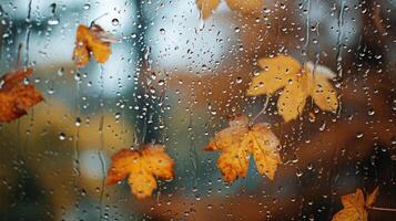 ai generiert Herbst Regen, das Inschrift auf das verschwitzt Glas Liebe und Herz foto