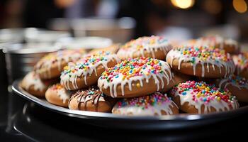 ai generiert frisch gebacken hausgemacht Donuts, ein Süss Genuss generiert durch ai foto