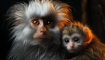 ai generiert süß Baby Affe suchen beim Kamera draußen generiert durch ai foto