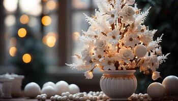 ai generiert Weihnachten Baum glühend mit Ornamente, Geschenke, und Kerze generiert durch ai foto