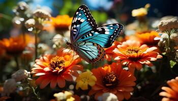 ai generiert beschwingt farbig Blume und Schmetterling im Natur generiert durch ai foto